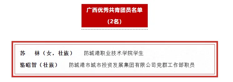 喜報(bào)丨市投資集團(tuán)職工獲評(píng)“廣西優(yōu)秀共青團(tuán)員”榮譽(yù)稱(chēng)號(hào)！